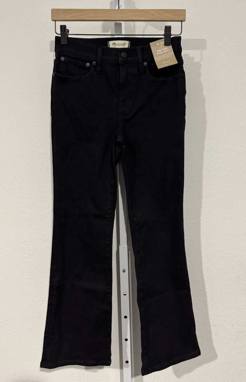 Madewell 26 Mid Rise Kick Out Black Jean Cotton Blend Magic Pockets Staple